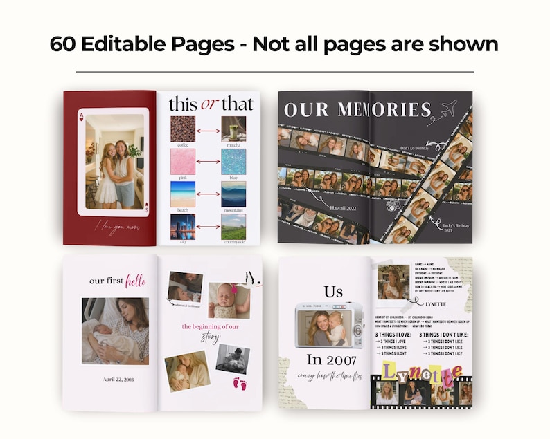 Sjabloon voor een moedermagazine, gepersonaliseerd cadeau voor mama, bewerkbaar Canva-magazine, cadeau voor Moederdag, verjaardag en Kerstmis, aandenken aan het gezin afbeelding 2