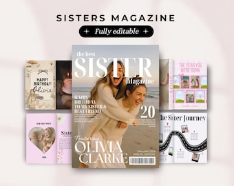 Gepersonaliseerd verjaardagsmagazine voor je zus | Een persoonlijk verjaardagscadeau voor je zus en familie | Bewerkbare Canva magazine-sjabloon | Herinneringsmagazine voor zussen
