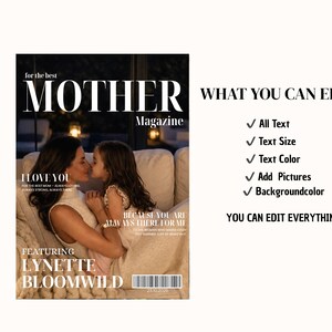 Sjabloon voor een moedermagazine, gepersonaliseerd cadeau voor mama, bewerkbaar Canva-magazine, cadeau voor Moederdag, verjaardag en Kerstmis, aandenken aan het gezin afbeelding 12