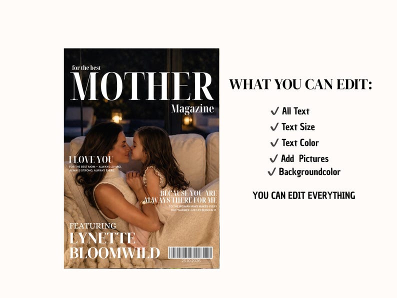 Sjabloon voor een moedermagazine, gepersonaliseerd cadeau voor mama, bewerkbaar Canva-magazine, cadeau voor Moederdag, verjaardag en Kerstmis, aandenken aan het gezin afbeelding 12