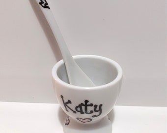 Egg Cup & Spoon Ceramic Personalised