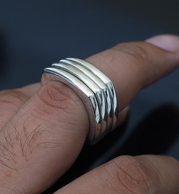 Minimalist Sterling 925 Silver Square Ring Set of 4 - Unique 