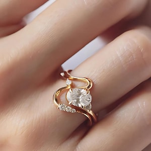 2 CT Oval Cut Moissanite Engagement Ring Set 14K Solid Gold Bridal Ring Set For Wedding Ring With Round Flush Set Matching Band Women Gift