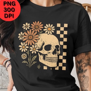 Retro Floral Skeleton PNG | Funny Preppy Halloween Skull Design | Spooky Season Sublimation PNG for Shirt Mug Tumbler | Digital Download