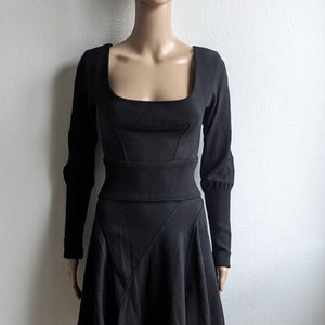 Vintage 80s AZZEDINE ALAÏA Black Wool Dress Alaïa Mini Skater Long Sleeves Dress image 1