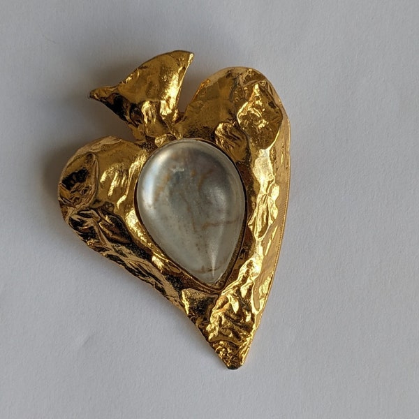 Vintage Edouard Rambaud Hammered Gold Plated Heart Brooch