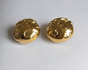 Vintage YSL Pair of Golden Arabesque Dome Earrings