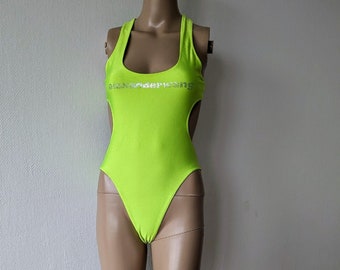 Alexander Wang One Piece Yellow Swimsuit Crystal Logo  Size S