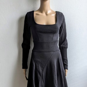 Vintage 80s AZZEDINE ALAÏA Black Wool Dress Alaïa Mini Skater Long Sleeves Dress image 8