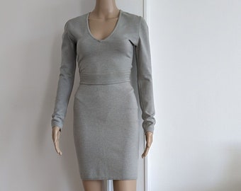 80s Azzedine Alaïa Gray Wool Bodysuit And Matching Skirt Set   Size  XS