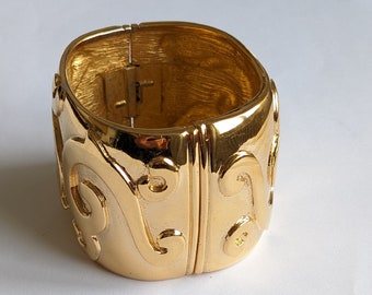 YSL Gold Plated Cuff Bracelet With Arabesque Pattern