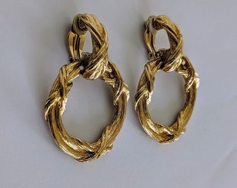 Vintage GIVENCHY Pair Of Golden Dangling Hoop Earring