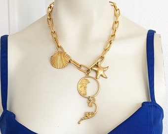 Vintage VERSACE Golden Summer Charm Pendant Necklace