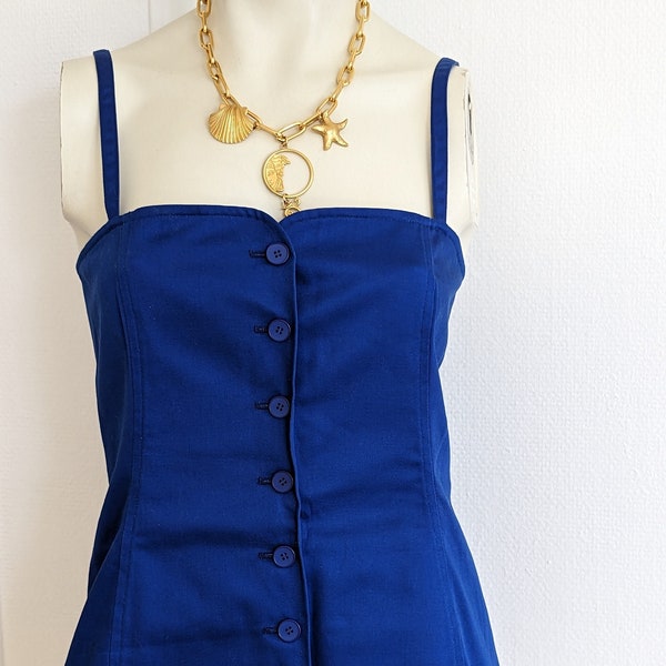 vintage Yves Saint Laurent Rive Gauche Top sans manches Bustier en coton bleu été YSL