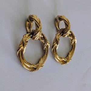 Vintage GIVENCHY Pair Of Golden Dangling Hoop Earring image 1