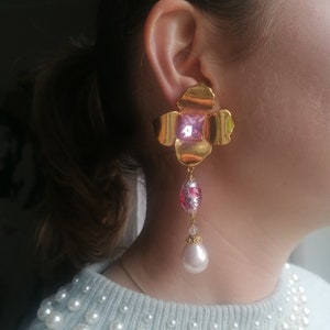 Vintage Yves Saint Laurent Rive Gauche Dangle Earrings By Robert Goossens YSL Venetian Glass Pearl Drop Earrings image 1