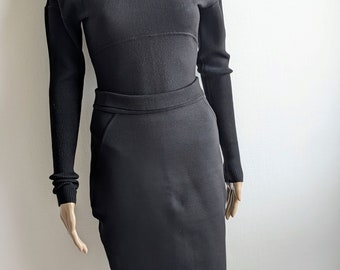 80s Black Wool Skirt and Bodysuit Set ALAÏA  Size S