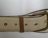 80s Alaïa Woman 39 s Leather Belt Vintage Off-white Buckle Belt