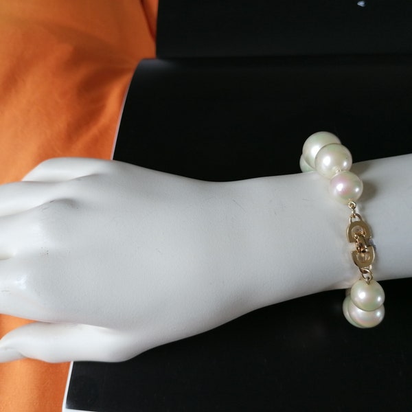 Vintage CHRISTIAN DIOR Fancy Beaded Bracelet  CD White And Golden  Bracelet  Made in Germany