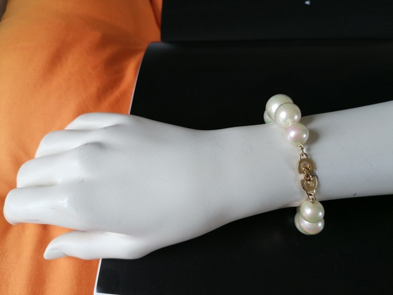 Vintage CHRISTIAN DIOR Fancy Beaded Bracelet CD White And Golden Bracelet Made in Germany image 1