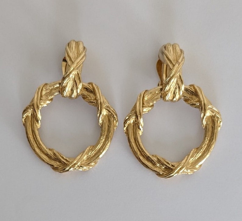 Vintage GIVENCHY Pair Of Golden Dangling Hoop Earring image 7