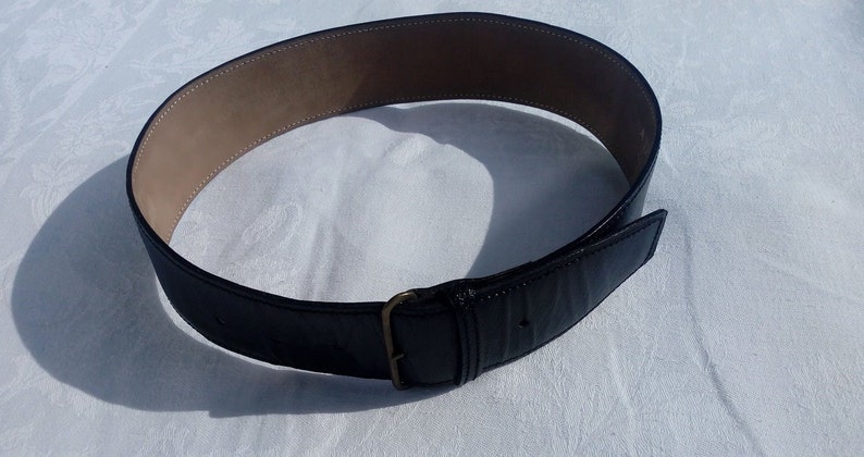 90s   Wide Black Leather Belt ALA\u00cfA   Vintage Gold Buckle Belt  Pleated Look