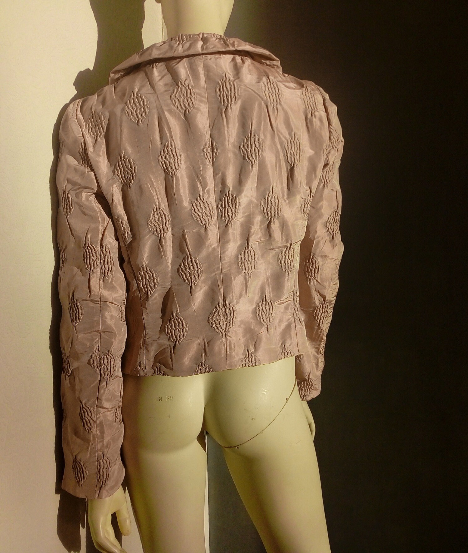 90s Armani Short Jacket in Pale Pink Silk Evening Top