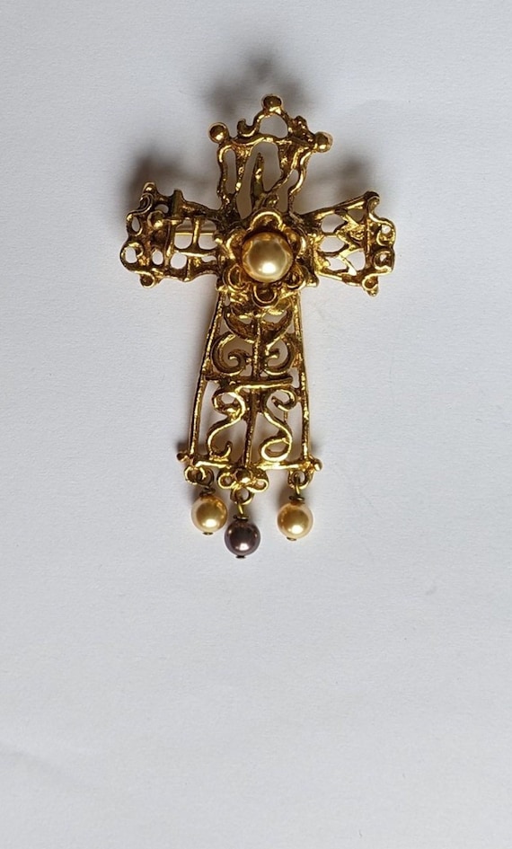 ヴィンテージ クリスチャン ラクロワ 大きな彫刻入りゴールデン クロス