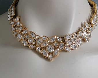 Vintage YVES SAINT LAURENT By Robert Goossens  Articulated Rhinestones Heart Necklace Bridal Necklace