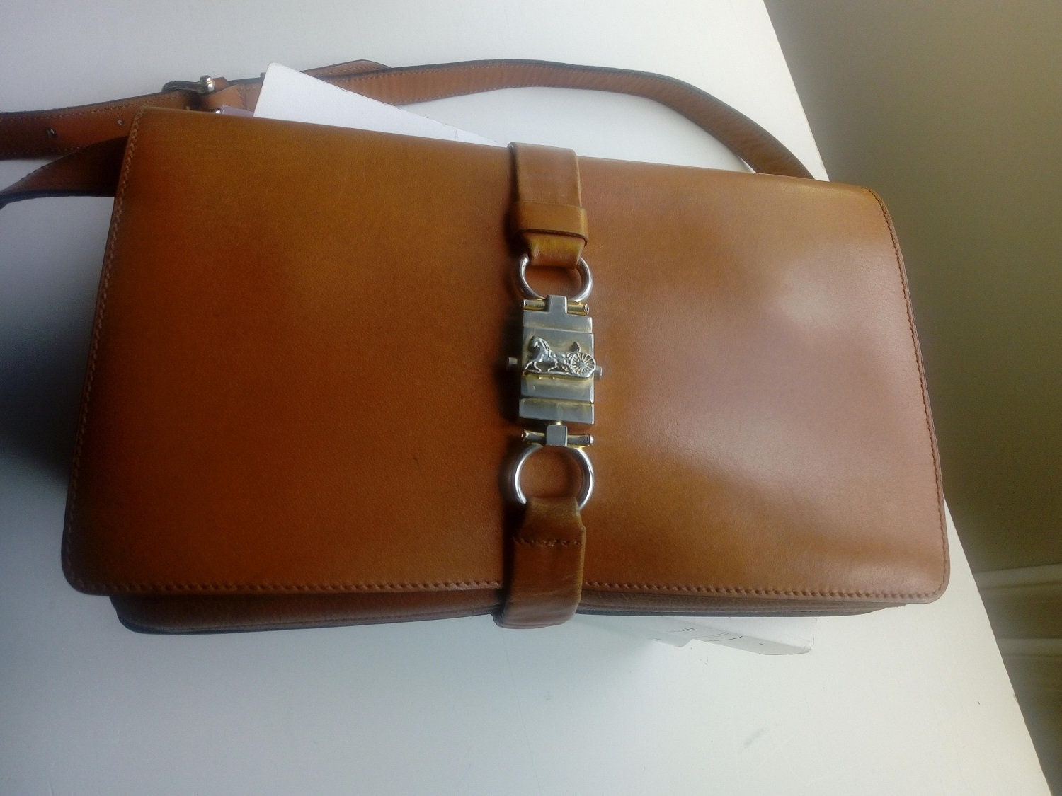 CELINE 1970 Natural Leather Box Shoulder Bag 