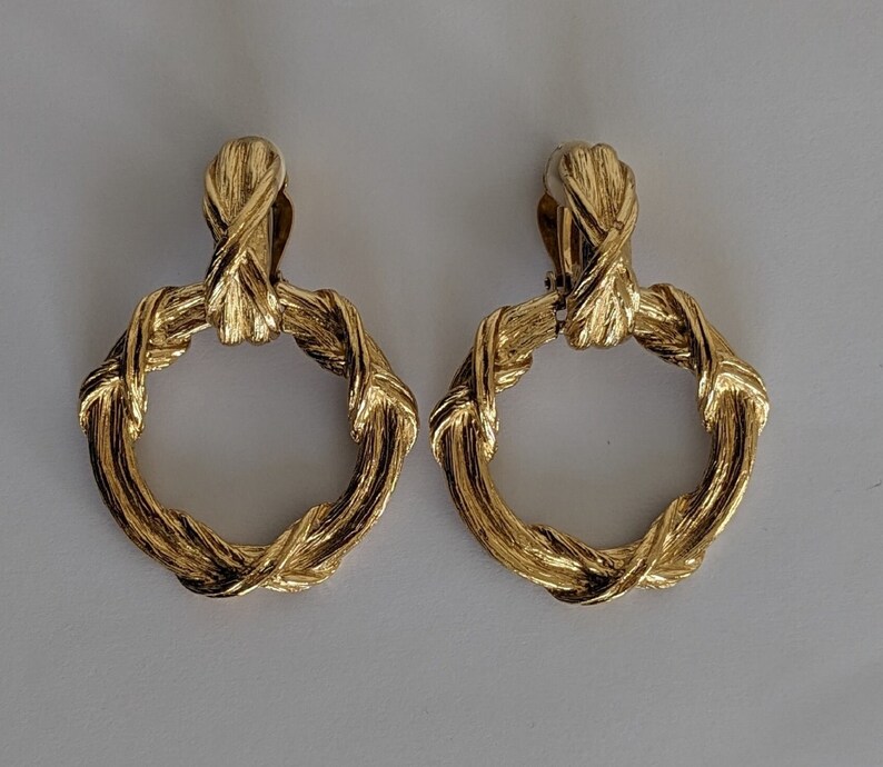 Vintage GIVENCHY Pair Of Golden Dangling Hoop Earring image 2