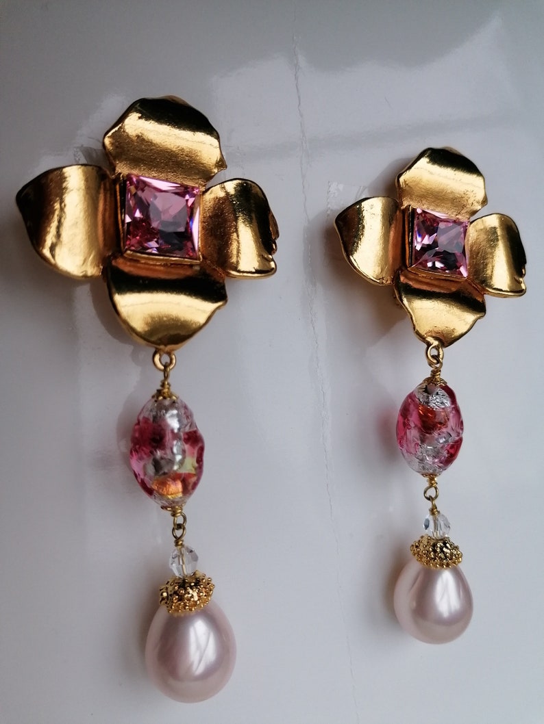 Vintage Yves Saint Laurent Rive Gauche Dangle Earrings By Robert Goossens YSL Venetian Glass Pearl Drop Earrings image 7