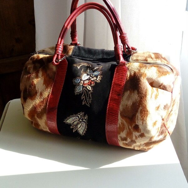 Vintage VALENTINO GARAVANI Boston Bag   Calf-Print Leather Handbag