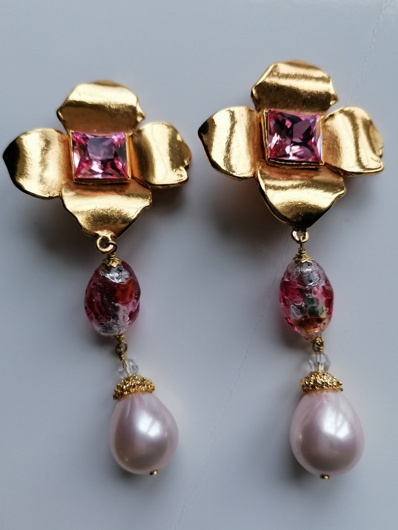Vintage Yves Saint Laurent Rive Gauche Dangle Earrings By Robert Goossens YSL Venetian Glass Pearl Drop Earrings image 8