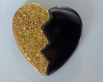 Vintage YVES SAINT LAURENT By Robert Goossens Gold and Silver Metal Heart Pop Art Brooch  Valentine's Day Gift
