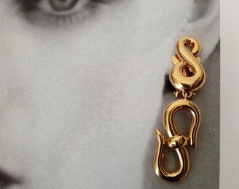 Yves Saint Laurent Golden Stylized Drop Earrings