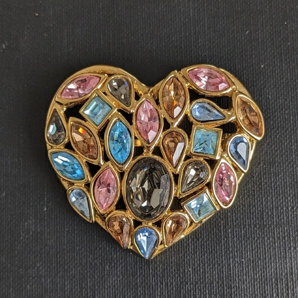 Broche vintage YSL coeur Yves Saint Laurent par Goossens Broche strass multicolores Cadeau Saint Valentin