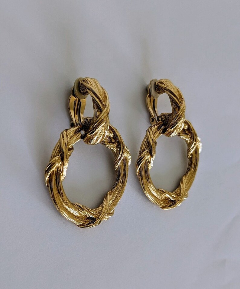 Vintage GIVENCHY Pair Of Golden Dangling Hoop Earring image 1