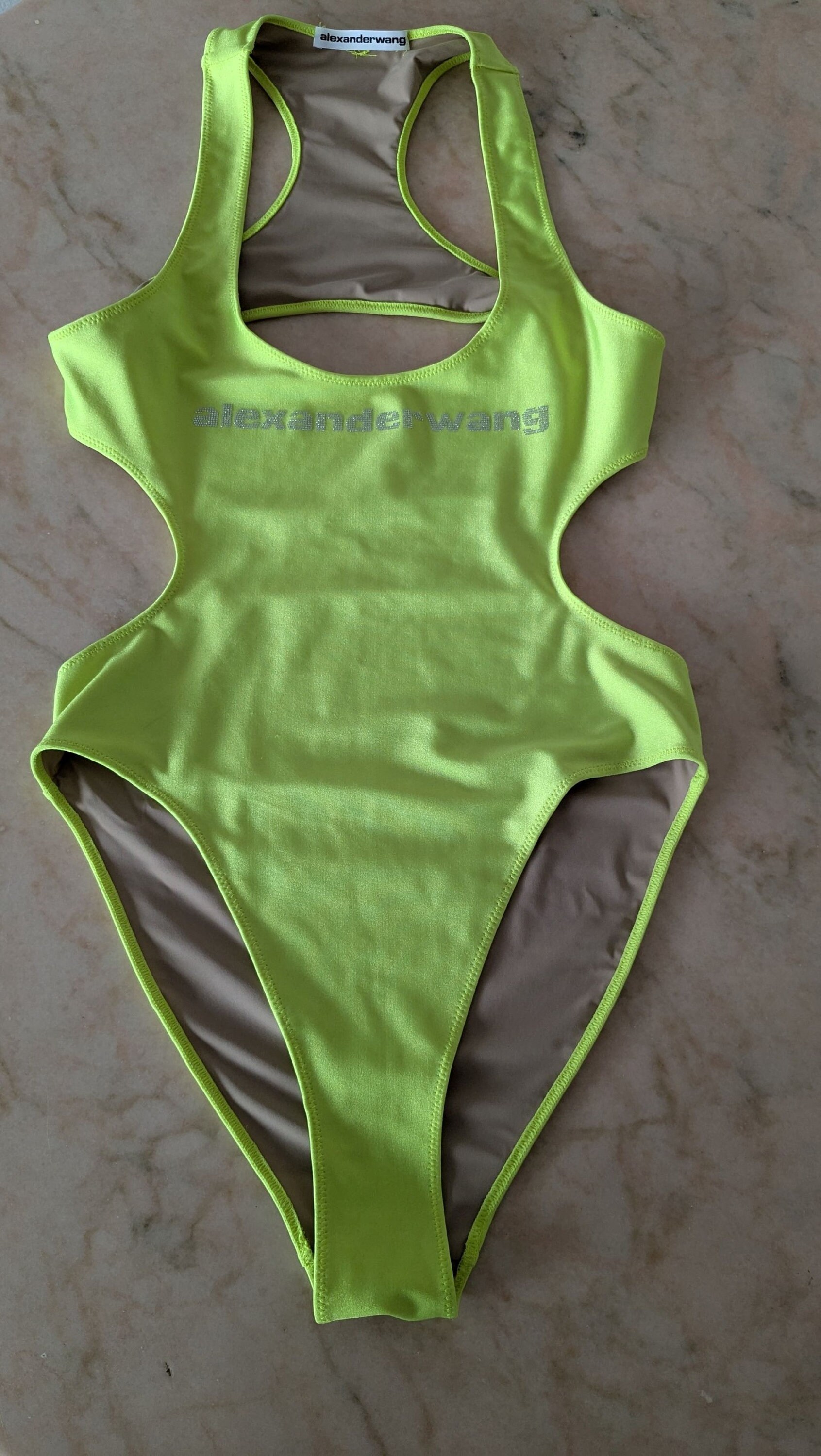 関税送料込【ALEXANDER WANG】ワンピース水着 クリスタル装飾 Alexander Wang Crystal Logo Repeat Swimsuit| LN-CC