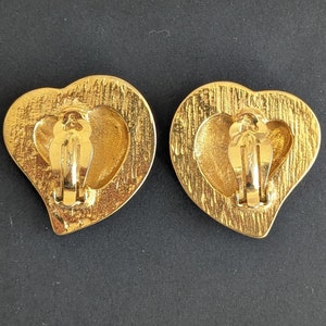 Vintage Yves Saint Laurent Heart Earrings YSL Gold Pleated and Crystal Rhinestones Clip-on Earrings A heart for Valentine's Day image 4