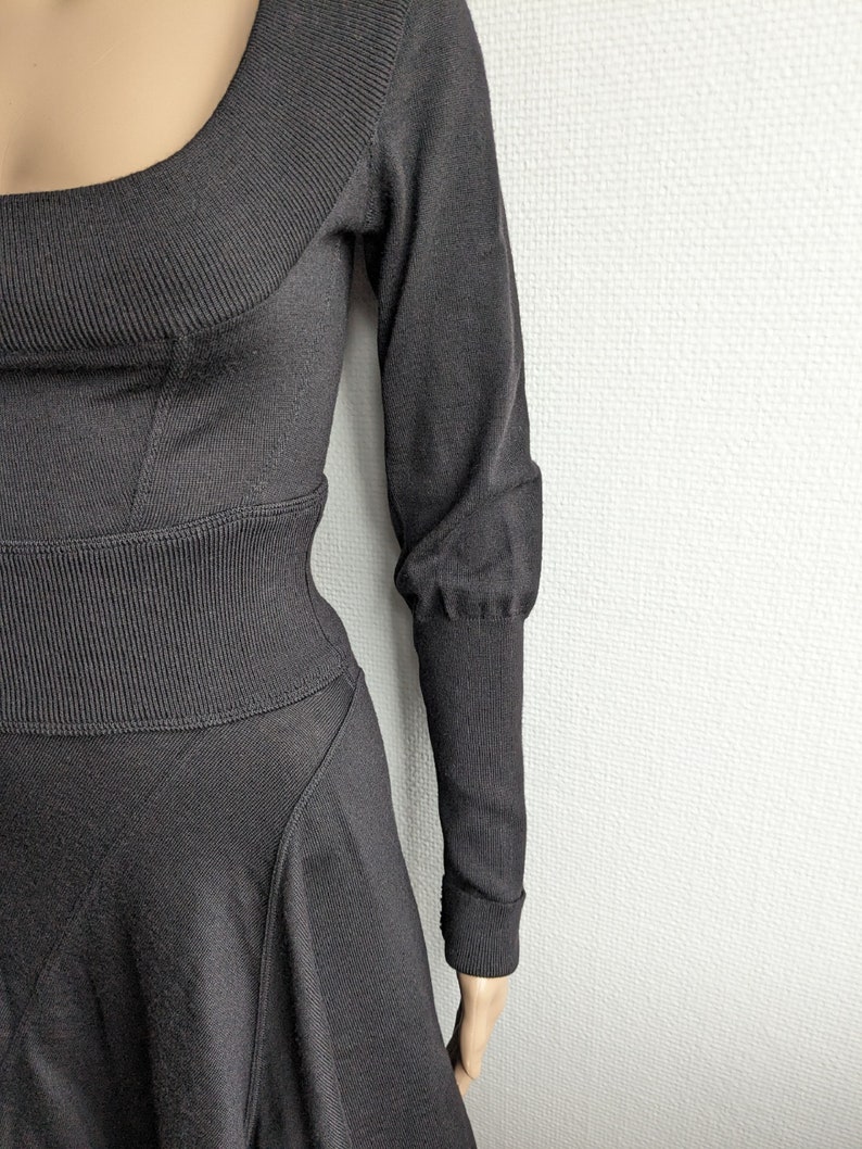 Vintage 80s AZZEDINE ALAÏA Black Wool Dress Alaïa Mini Skater Long Sleeves Dress image 5
