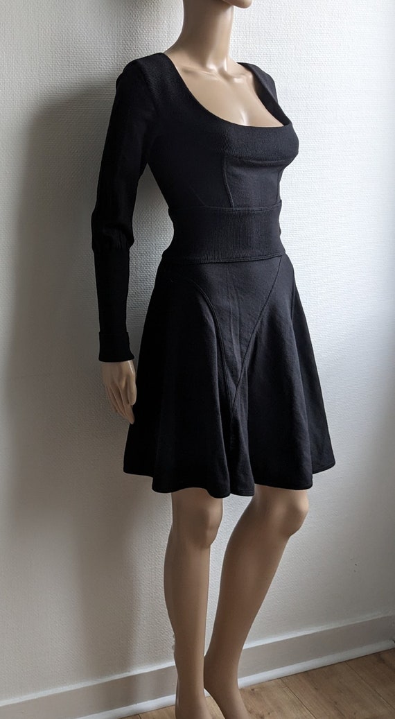 Vintage 80s AZZEDINE ALAÏA Black Wool Dress  Alaï… - image 3