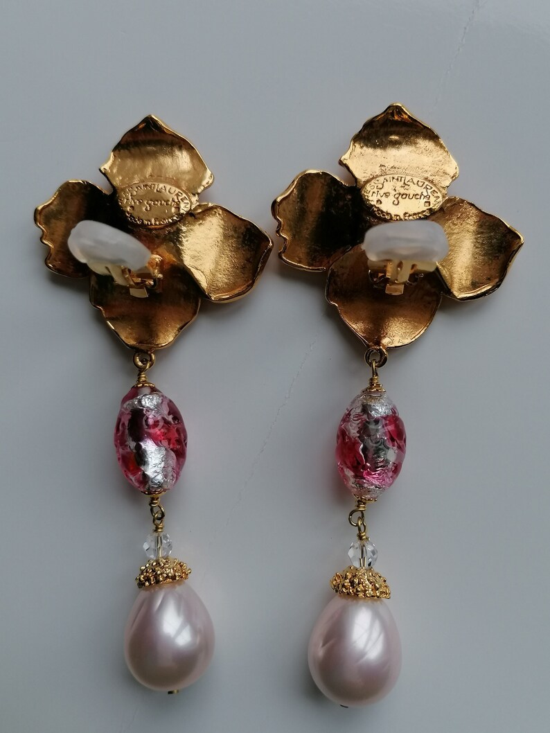 Vintage Yves Saint Laurent Rive Gauche Dangle Earrings By Robert Goossens YSL Venetian Glass Pearl Drop Earrings image 4