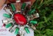 Vintage PHILIPPE FERRANDIS Green and Red Poured Glass Brooch Pendant   French Designer Star brooch   2 3/4' X 2 3/4' 