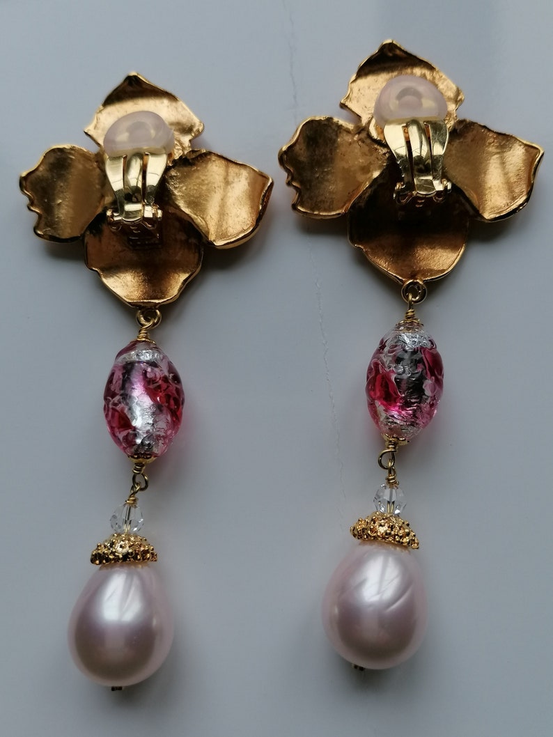 Vintage Yves Saint Laurent Rive Gauche Dangle Earrings By Robert Goossens YSL Venetian Glass Pearl Drop Earrings image 3