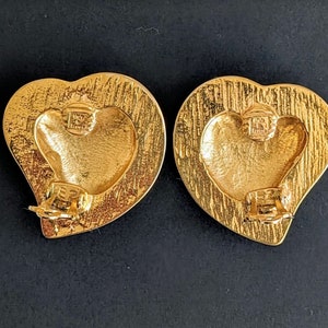 Vintage Yves Saint Laurent Heart Earrings YSL Gold Pleated and Crystal Rhinestones Clip-on Earrings A heart for Valentine's Day image 5