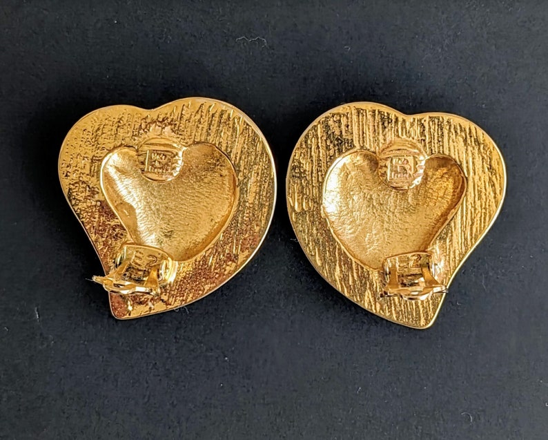 Vintage Yves Saint Laurent Heart Earrings YSL Gold Pleated and Crystal Rhinestones Clip-on Earrings A heart for Valentine's Day image 5