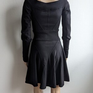 Vintage 80s AZZEDINE ALAÏA Black Wool Dress Alaïa Mini Skater Long Sleeves Dress image 2