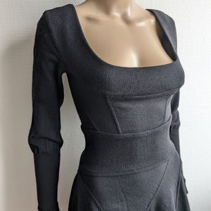 Vintage 80s AZZEDINE ALAÏA Black Wool Dress Alaïa Mini Skater Long Sleeves Dress image 4