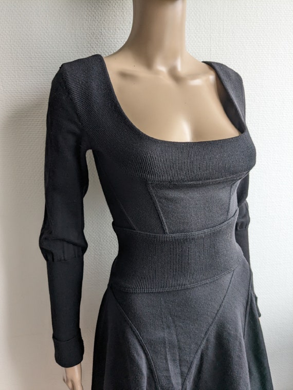 Vintage 80s AZZEDINE ALAÏA Black Wool Dress  Alaï… - image 4